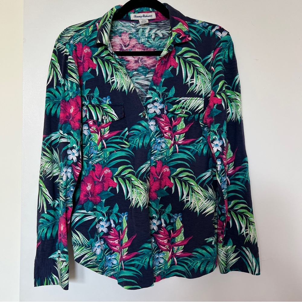 Tommy Bahama Women's Floral Button Down Shirt - Black and Pink